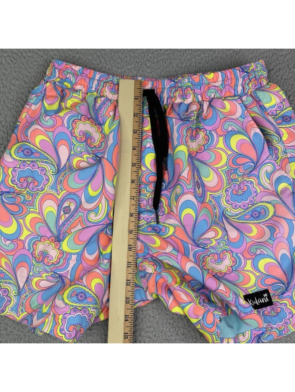 Kulani Kinis Men's Small Tropical Swim Trunks Colorful Groovy Floral Lined